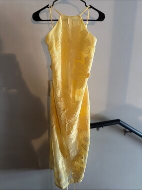 Altar'd State Lemon Yellow Floral Midi Dress
